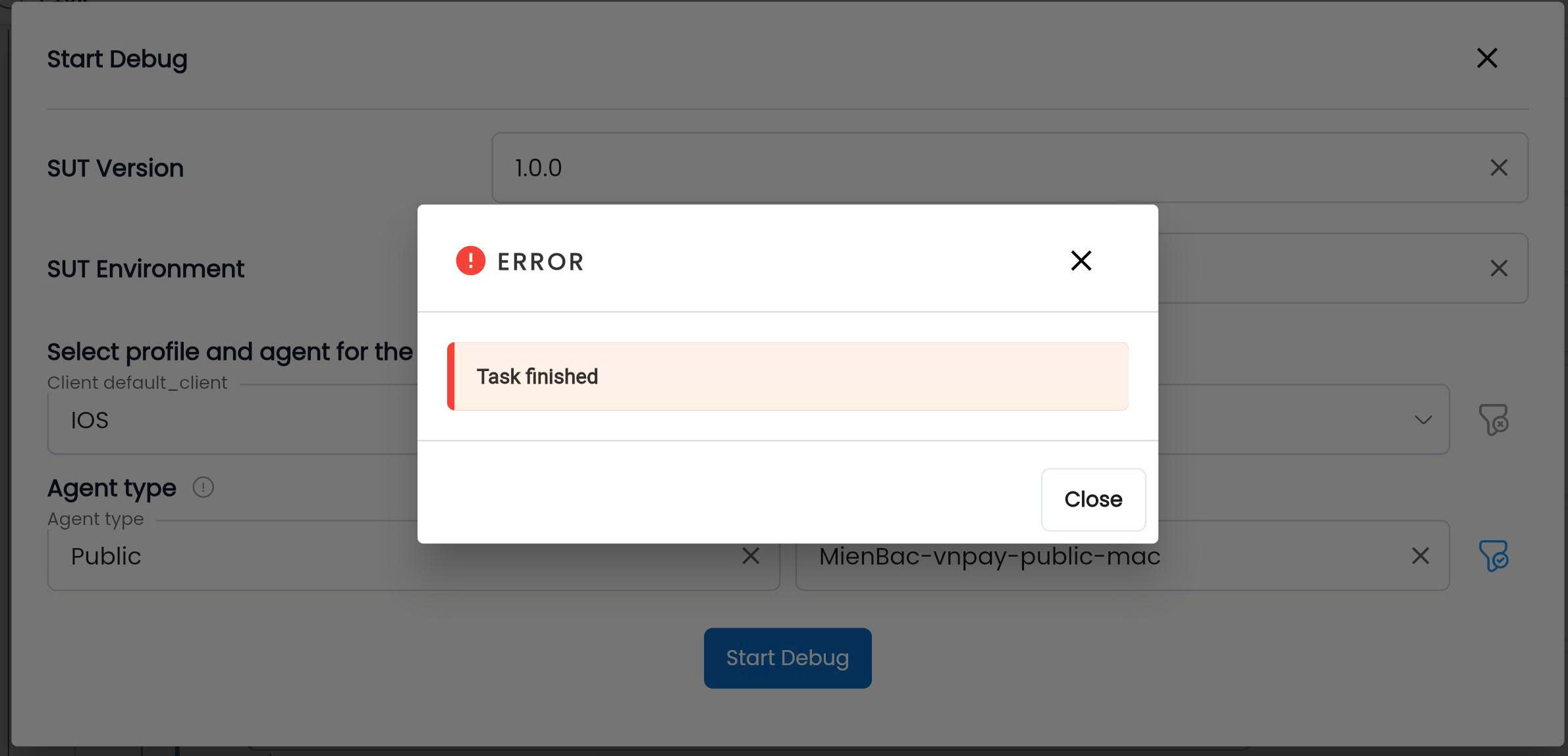 Ảnh lỗi Task finished
